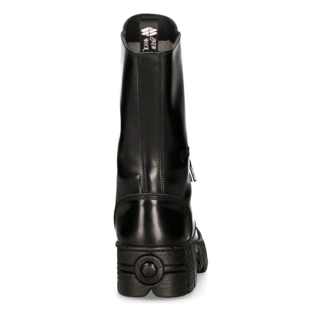 NewRock Black Leather Mid-Calf Tower Biker Boots-M-WALL127N-C1 6