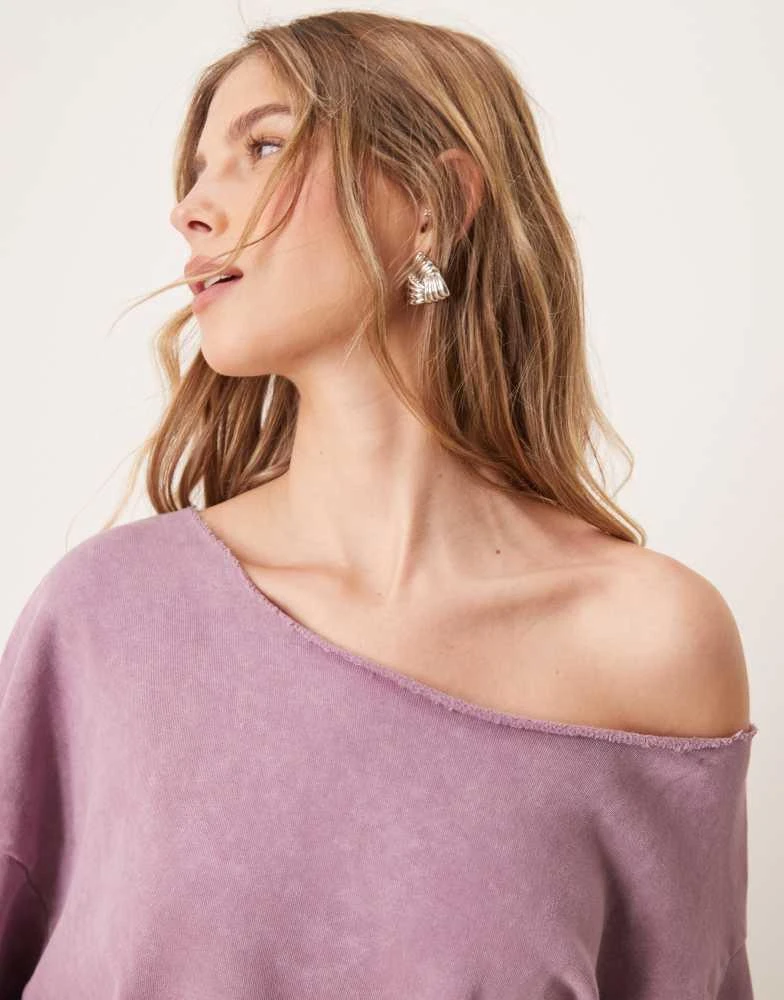 ASOS ASOS DESIGN off shoulder sweatshirt in washed purple 1
