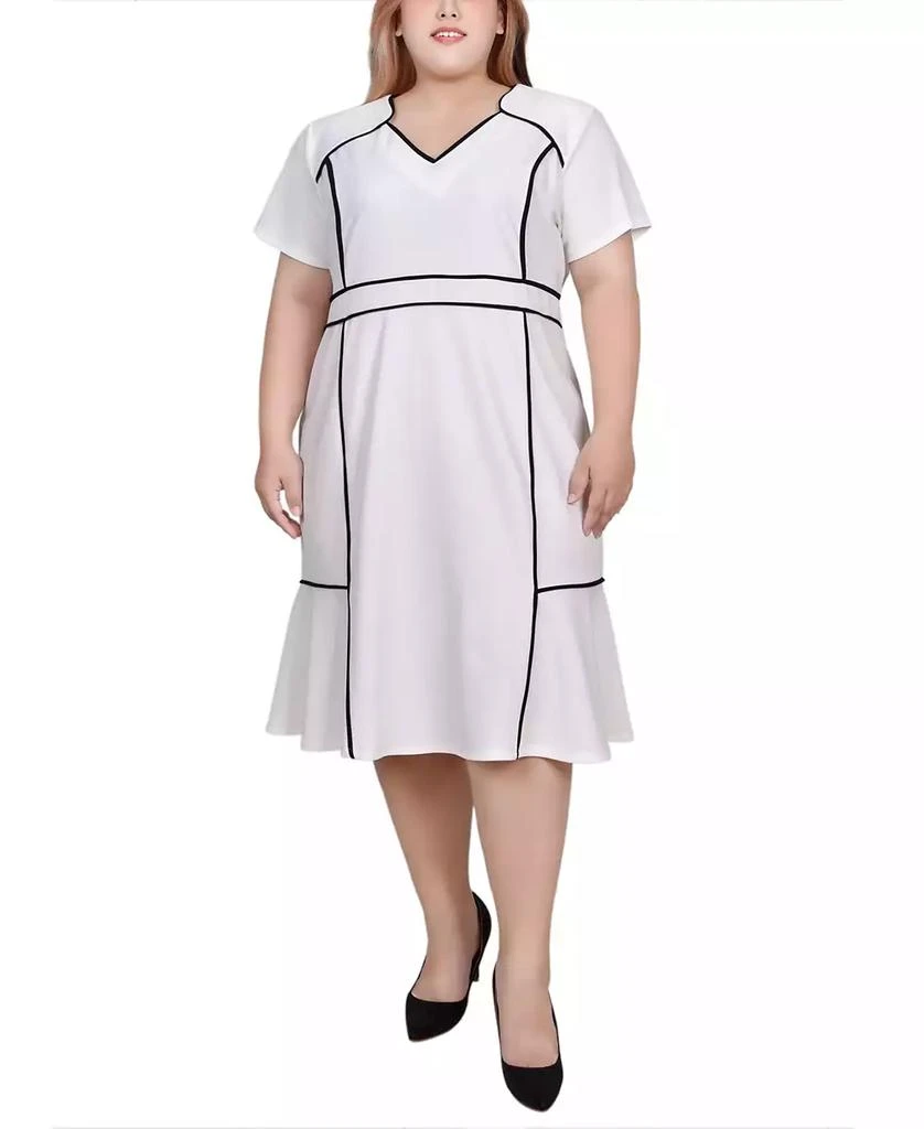 NY Collection Plus Size Short Sleeve Piped Detail Dress 1