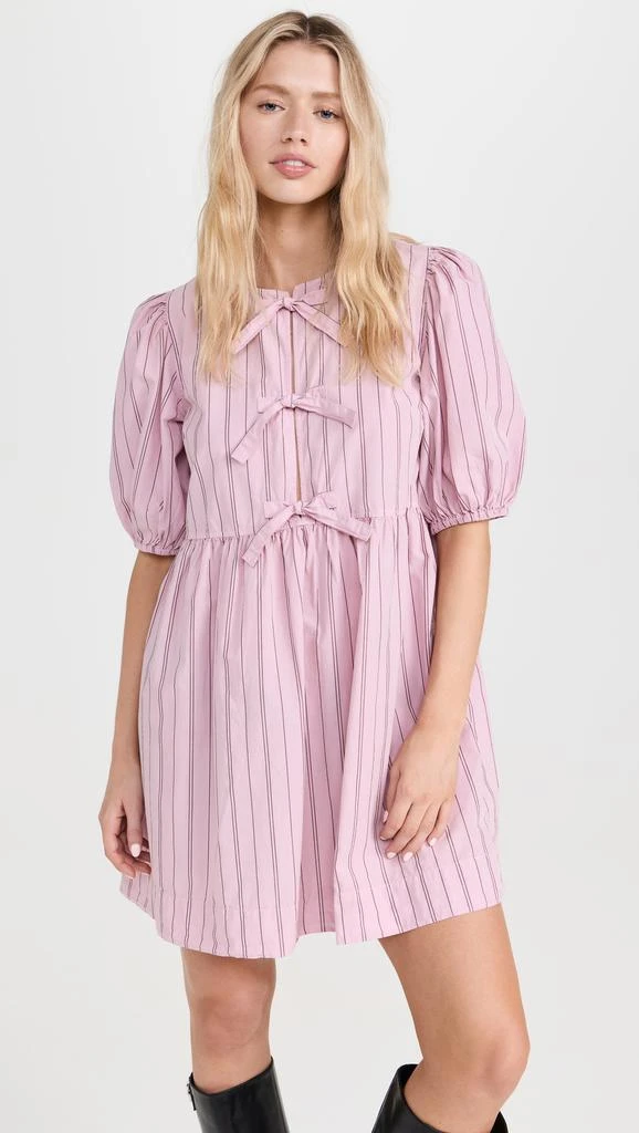 Ganni Stripe Cotton Mini Bow Tie Dress 1