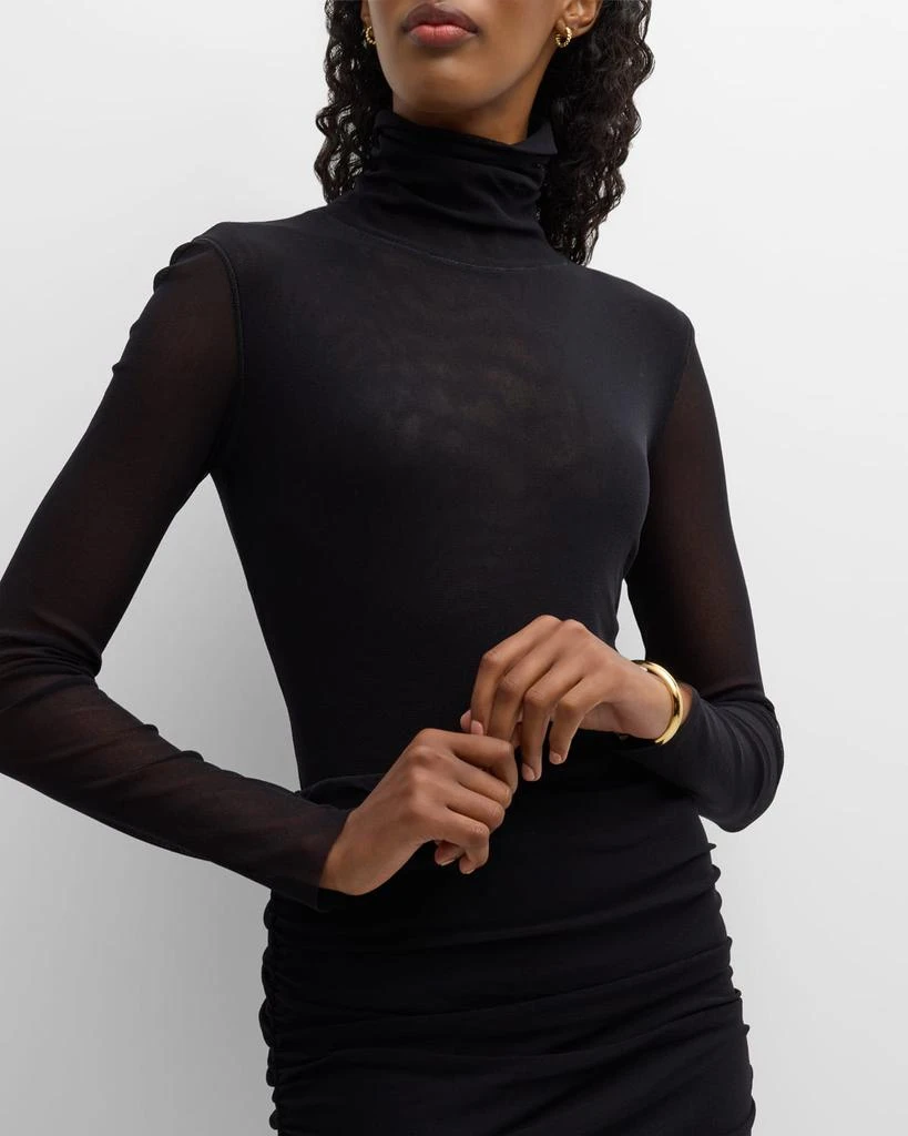 FUZZI Long-Sleeve Turtleneck Tulle Blouse 5