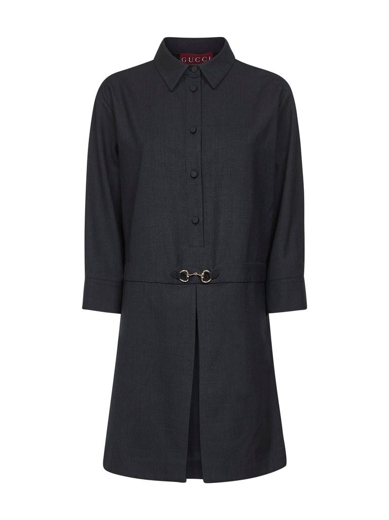 Gucci GUCCI | Gray wool shirt dress with Horsebit | Women | 42