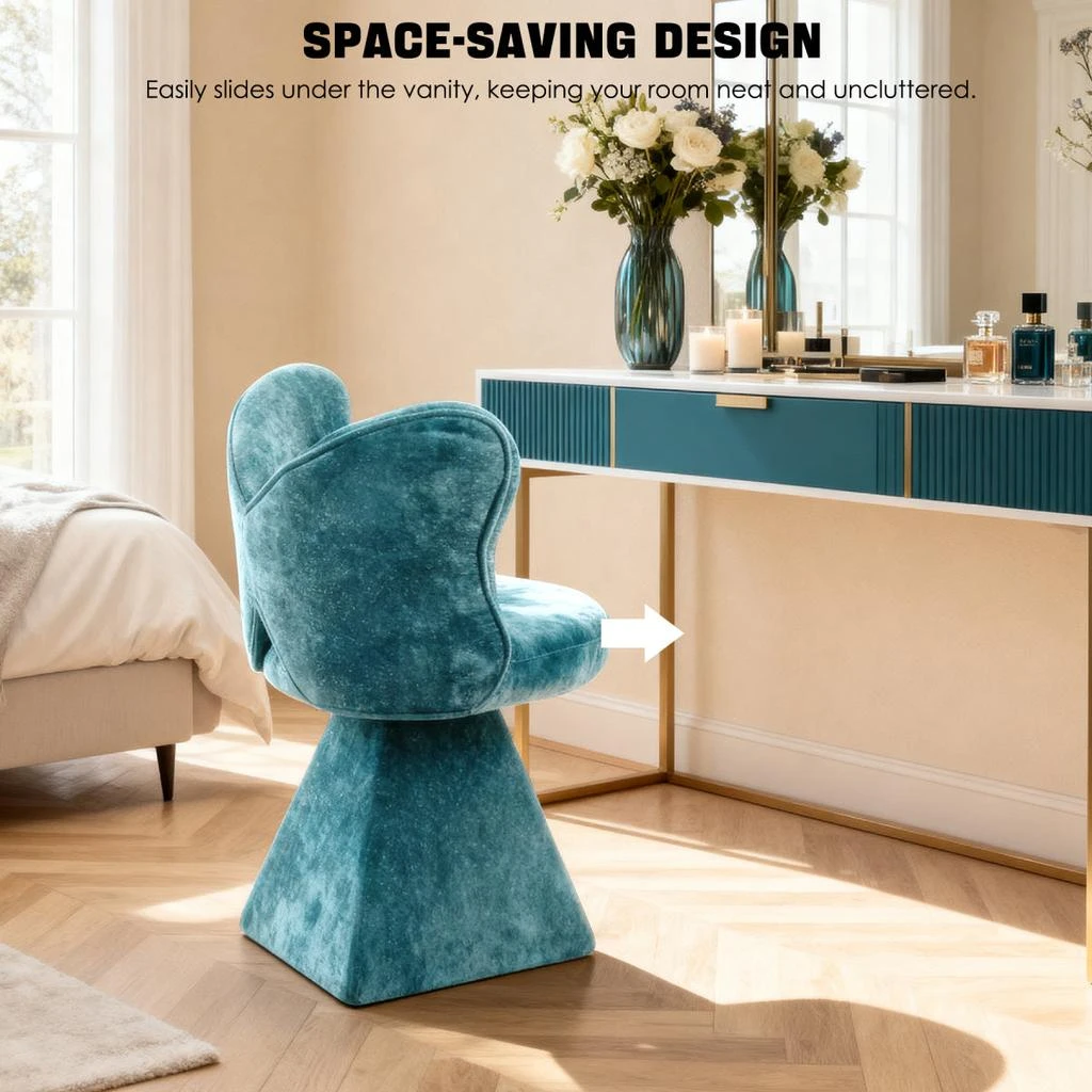 Streamdale Furniture Streamdale Blue Vanity Chair with Butterfly Back Swivel Accent Dining Makeup Stool for Bedroom 2