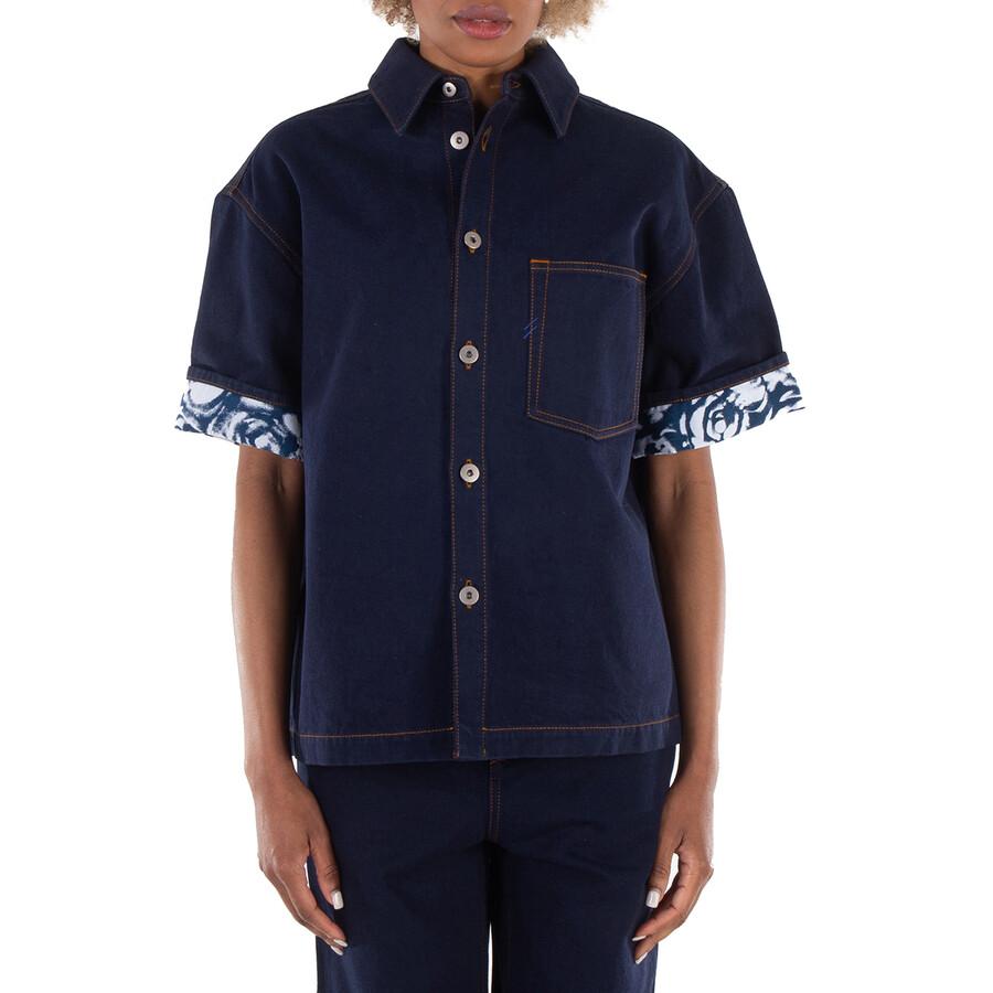 Burberry Burberry Logo-Patch Denim Cotton Shirt, Size X-Small