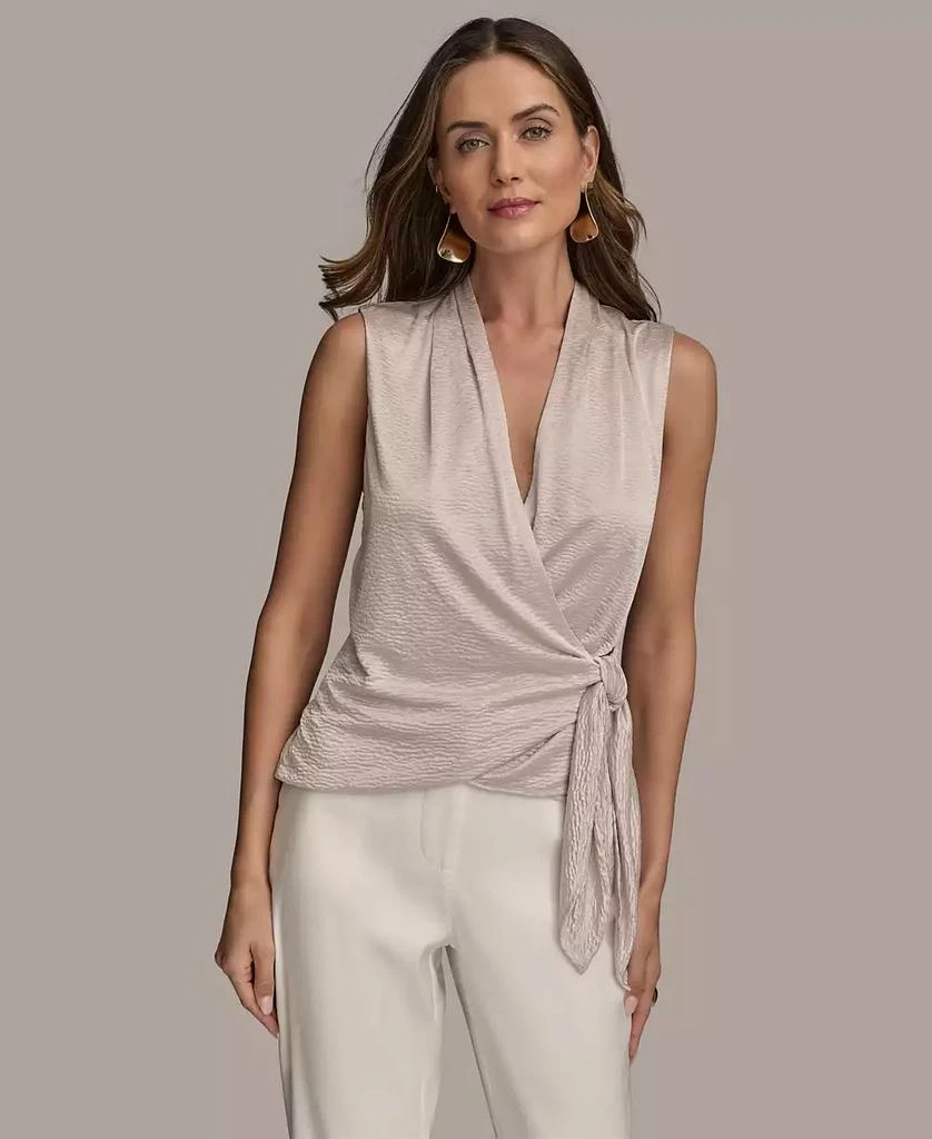 Donna Karan Women's Sleeveless Faux-Wrap Knit Top 1
