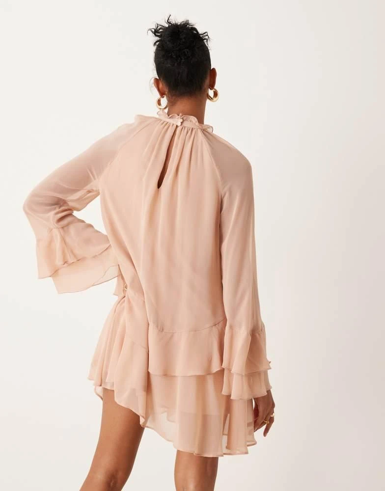 New Look New Look ruffle high neck mini dress in pale pink 3