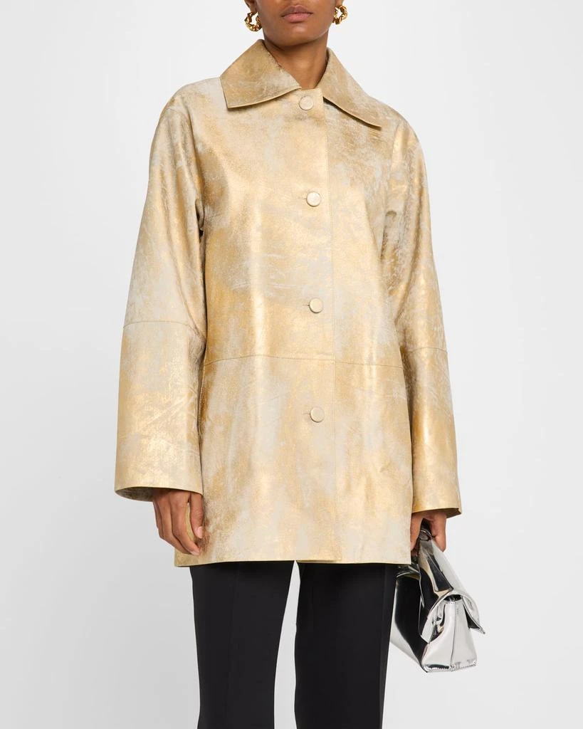 Lafayette 148 New York Oversized Metallic Leather Swing Coat 4