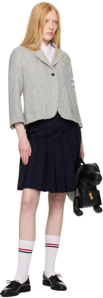 Thom Browne Gray Tweed Fray 4-Bar Cropped Sack Blazer 4