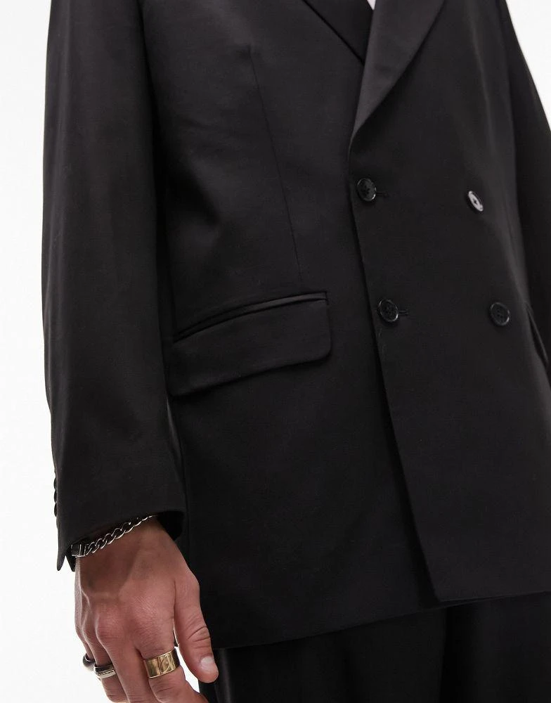 Topman Topman oversized double breasted blazer in black 4