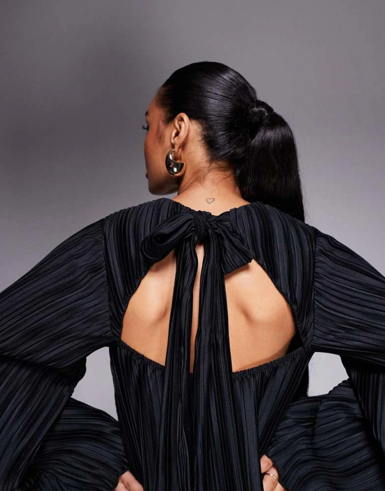 ASOS DESIGN plisse wide sleeve mini dress with back bow detail in black -  BLACK  On Sale Now with Up to 10% Off | Discover Exclusive Deals & Savings  at BeyondStyle