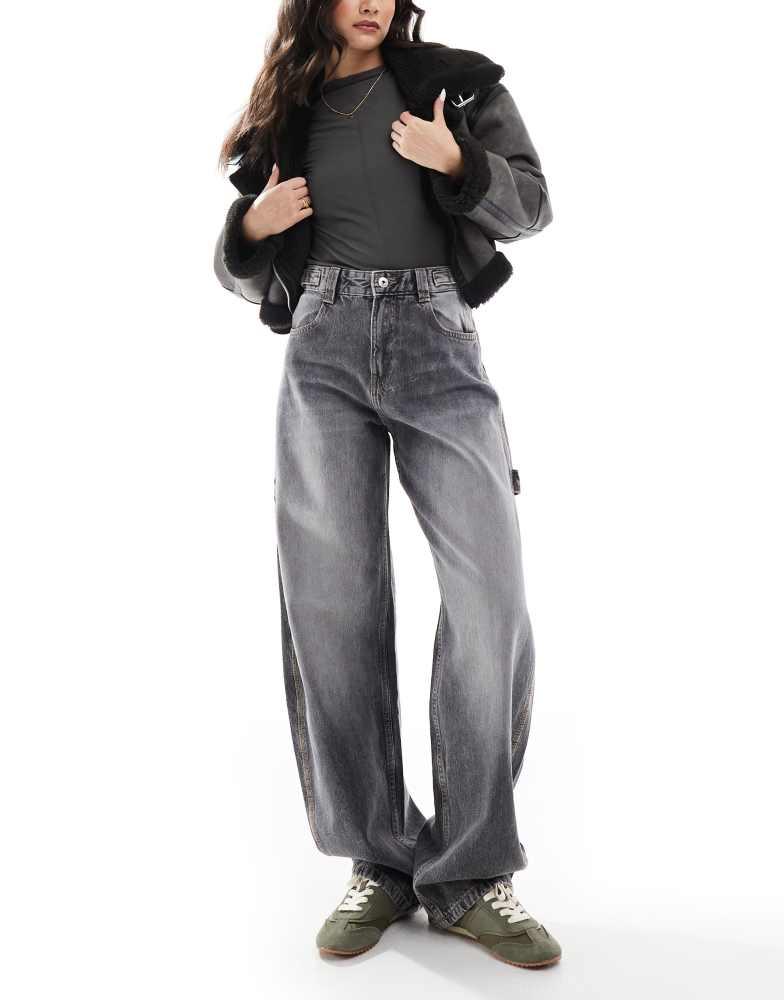 Bershka Bershka adjustable waist carpenter jeans in grey