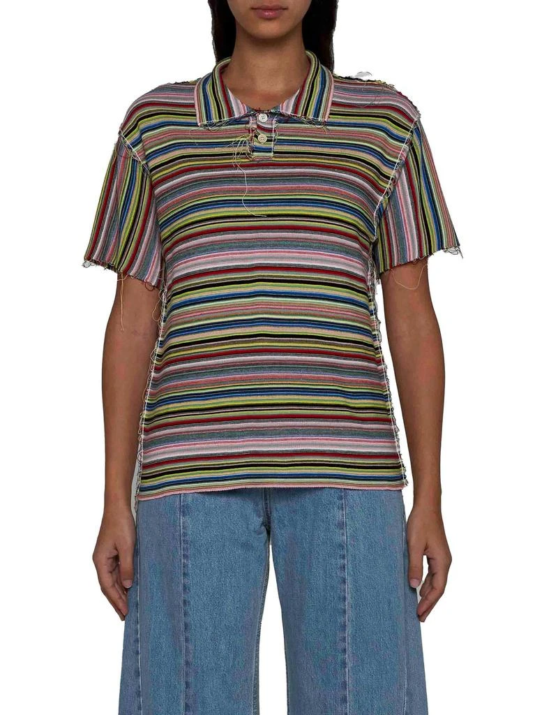 MAISON MARGIELA Maison Margiela Striped Raw-Cut Hem Knitted Polo Shirt 2