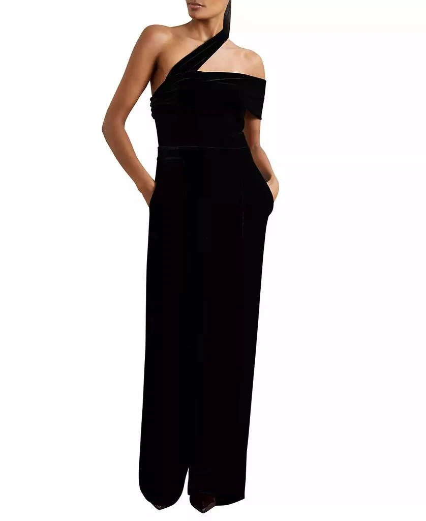 REISS Women's Velvet One-Shoulder Wide-Leg Jumpsuit 4