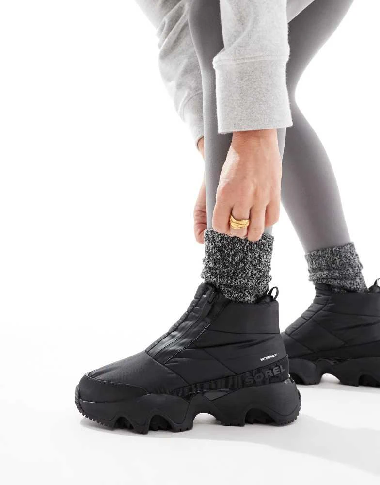 SOREL Sorel Kinetic Impact Puffy Zip WP waterproof puffer snow boots in black and sea salt 1