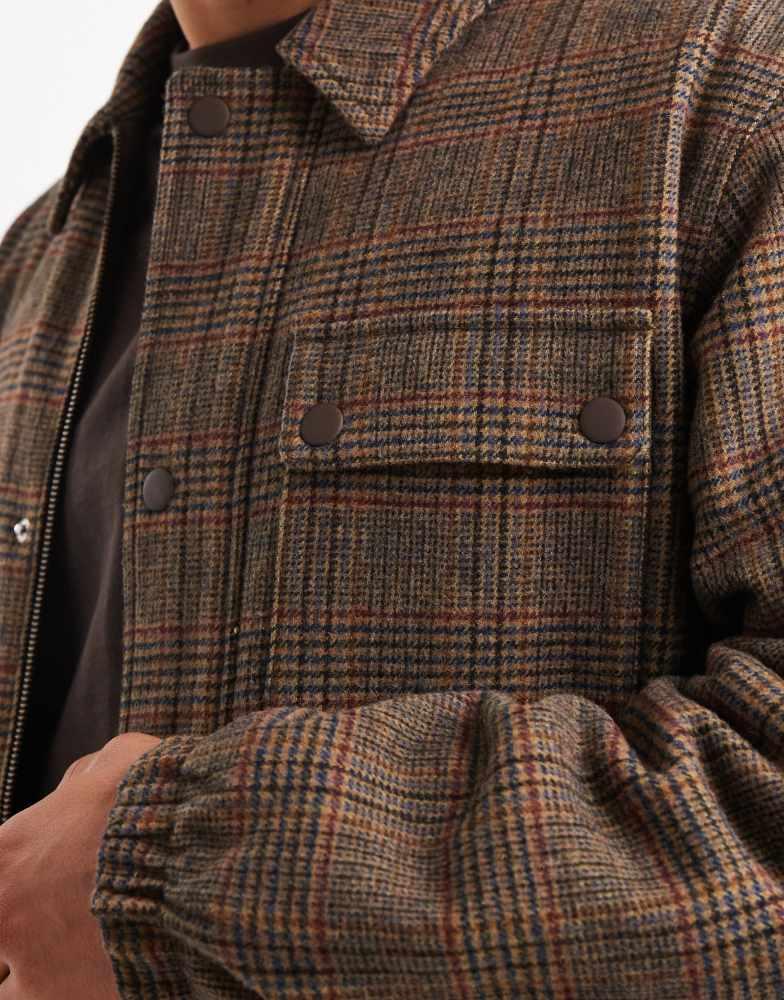 Shop Levi's wells utility insulated check jacket in brown on Sale