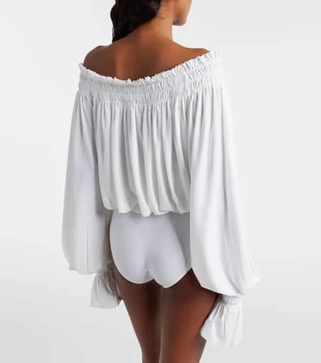 Norma Kamali Off-shoulder smocked bodysuit 4
