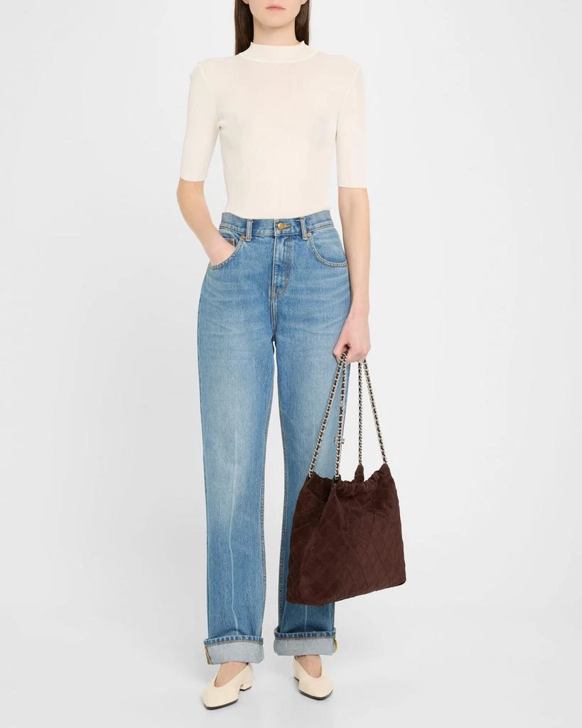 Tory Burch Fleming Quilted Suede Chain Hobo Bag 6