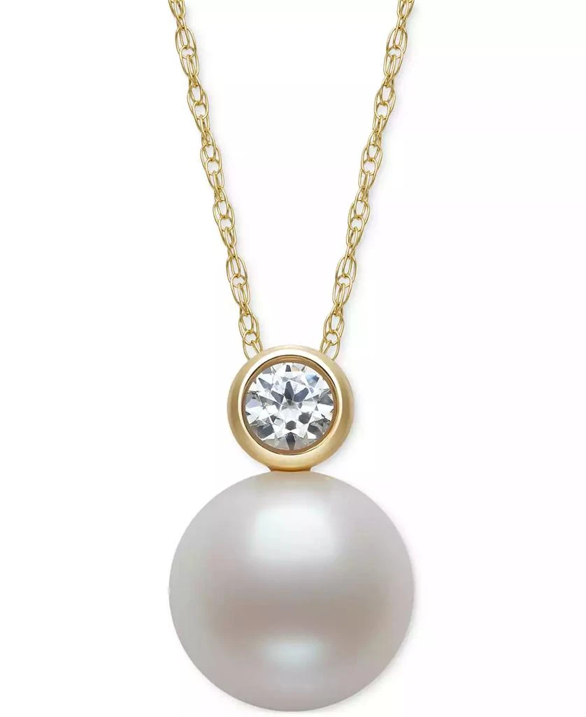 Belle de Mer Cultured Freshwater Pearl (8mm) 
Diamond (1/6 ct. t.w.) Bezel 18" Pendant Necklace in 14k Gold