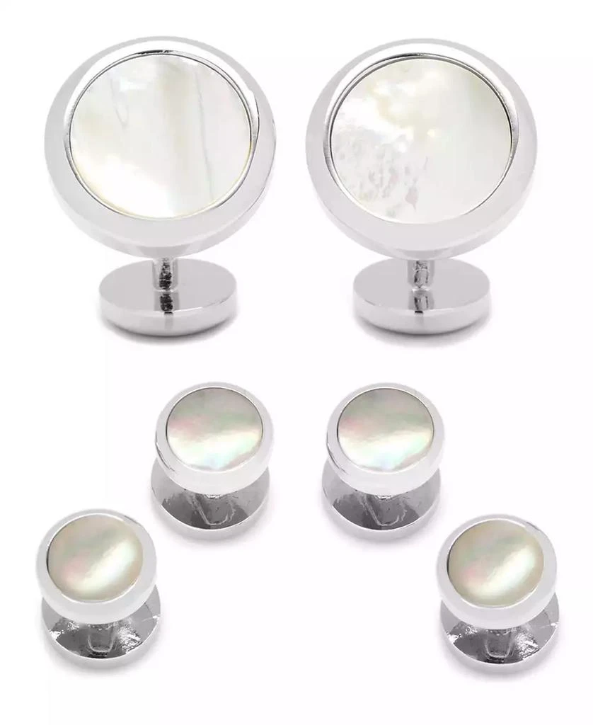 Ox and Bull Trading Co. Men's Double Sided Round Beveled Cufflink and Stud Set 4
