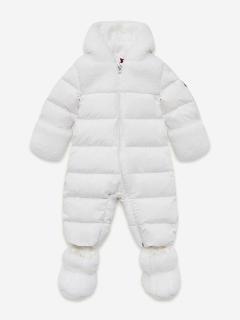 Shop Moncler Enfant Baby Down Padded Osof Snowsuit in White on