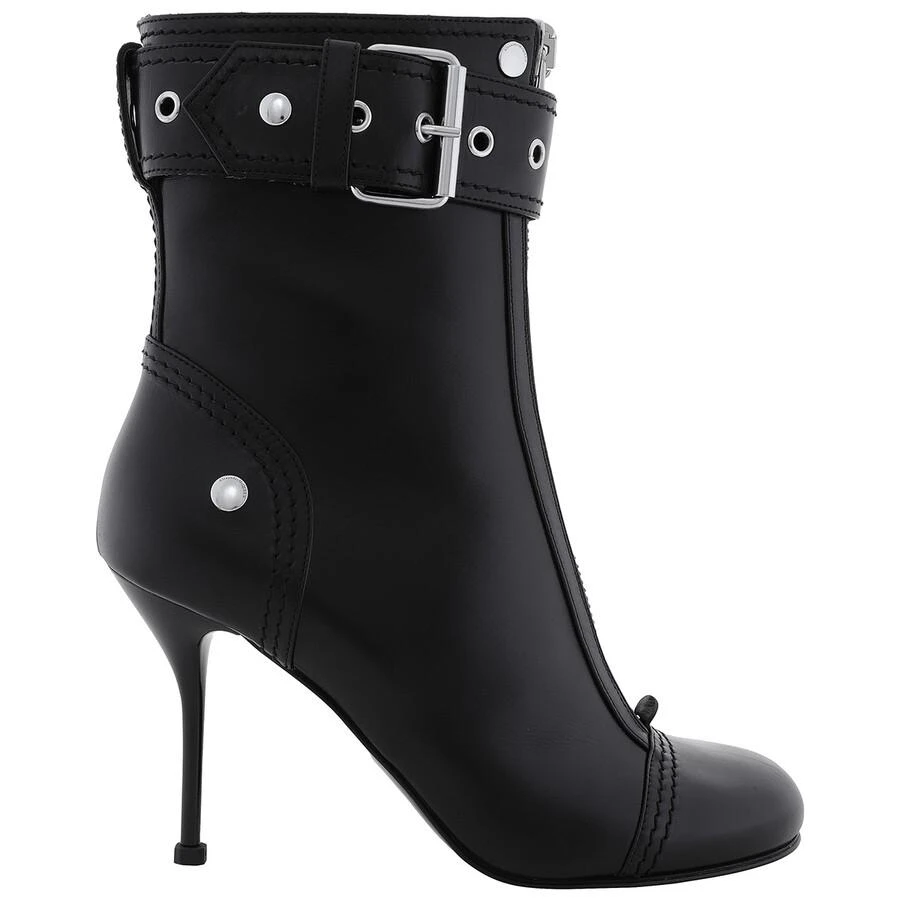 Alexander McQueen Open Box - Alexander McQueen Black Buckle-Detail Heeled Ankle Boots, Brand Size 37 ( US Size 7 )