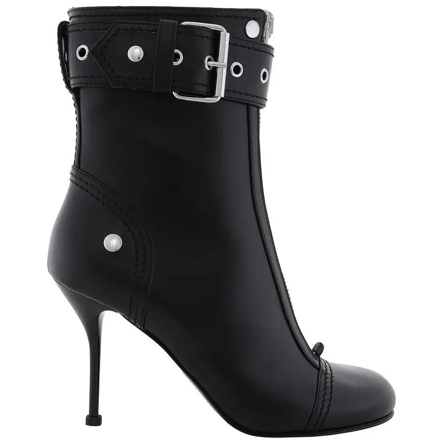 Alexander McQueen Open Box - Alexander McQueen Black Buckle-Detail Heeled Ankle Boots