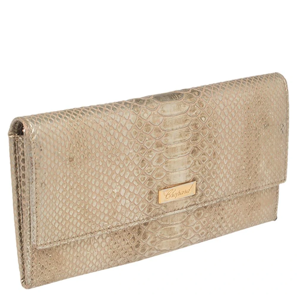Chopard Chopard Metallic Gold Python Embossed Leather Continental Wallet 3