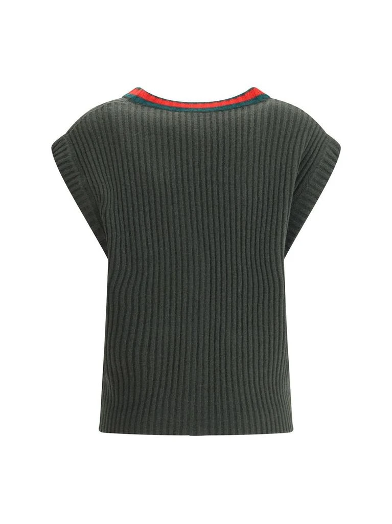 Gucci Gucci Web Detailed Rib Felted Cardigan Vest 2