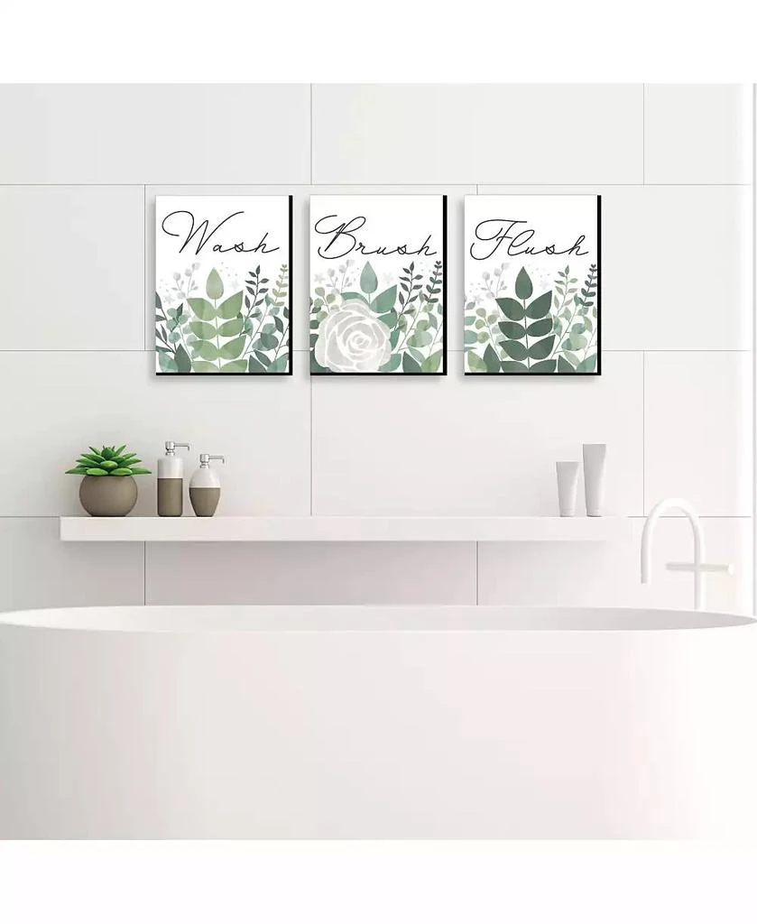 Big Dot of Happiness Boho Botanical Bathroom Rules Wall Art - 7.5 x 10 in 3 Signs Wash, Brush, Flush 2