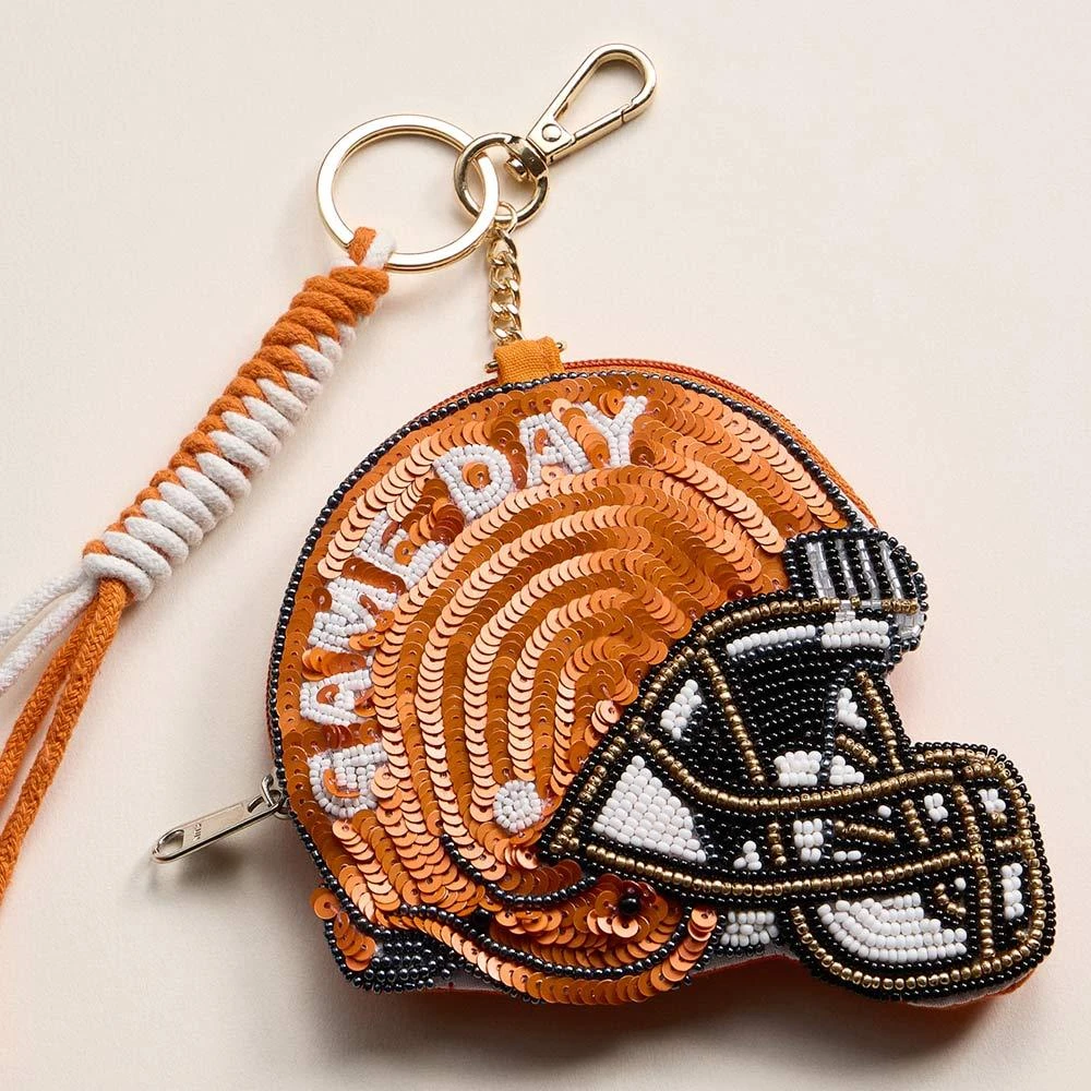 FASHNZFAB TEXANS GAME DAY Football Helmet Sequin Seed Beaded Knot Keychain Mini Pouch Bag 2