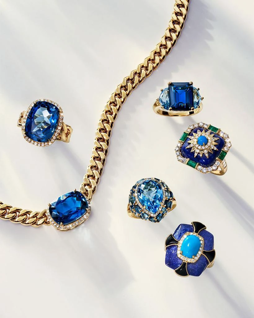 Bloomingdale's Turquoise, Lapis, Emerald, and Diamond Star Statement Ring in 14K Yellow Gold 5