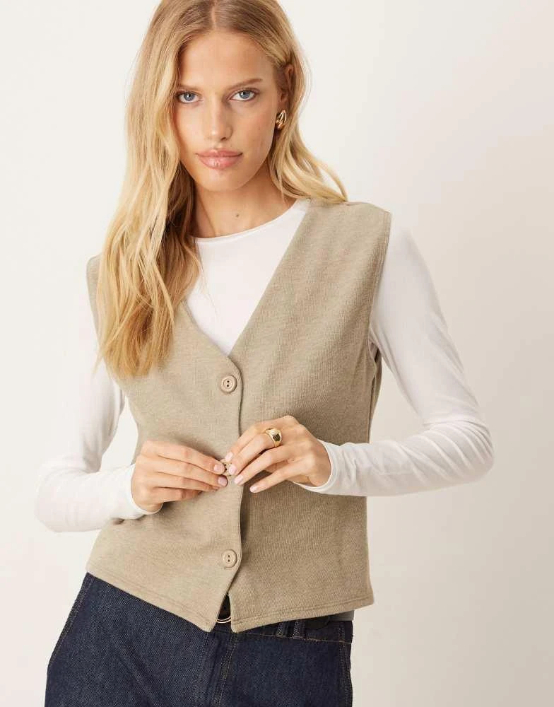 ASOS ASOS DESIGN Supersoft sleeveless button through tee in stone - STONE