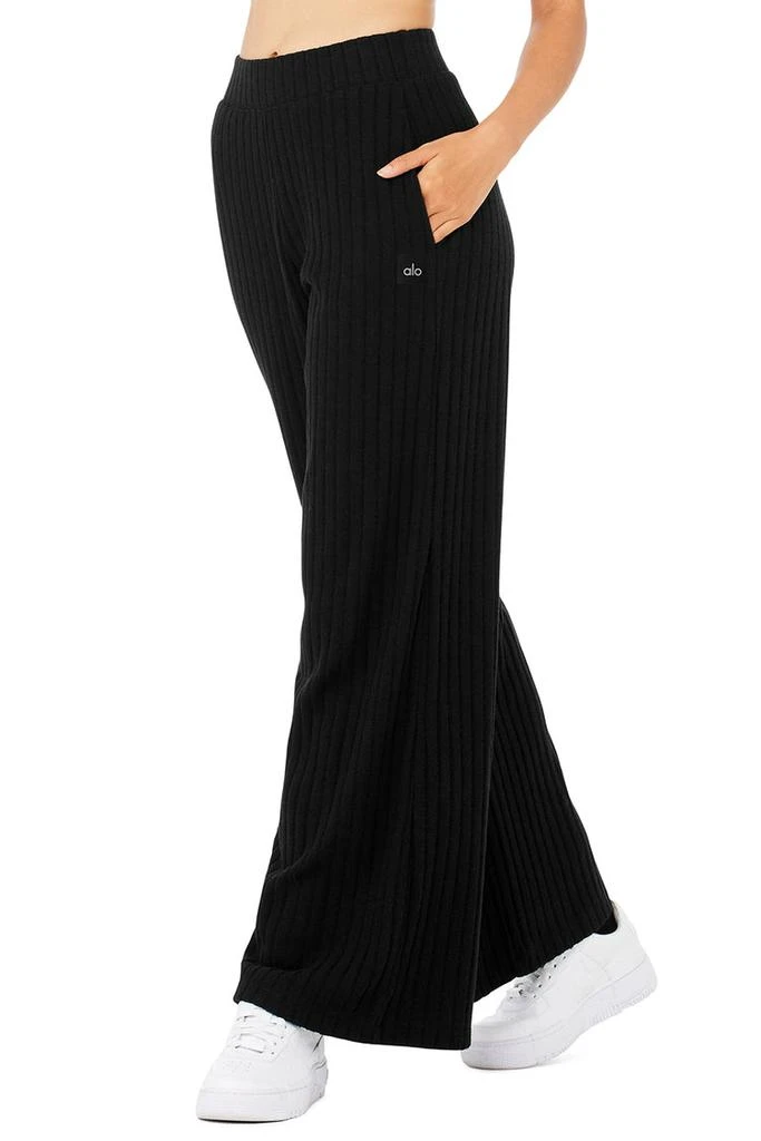 Alo Ribbed Take Comfort Wide Leg Pant - Black 3