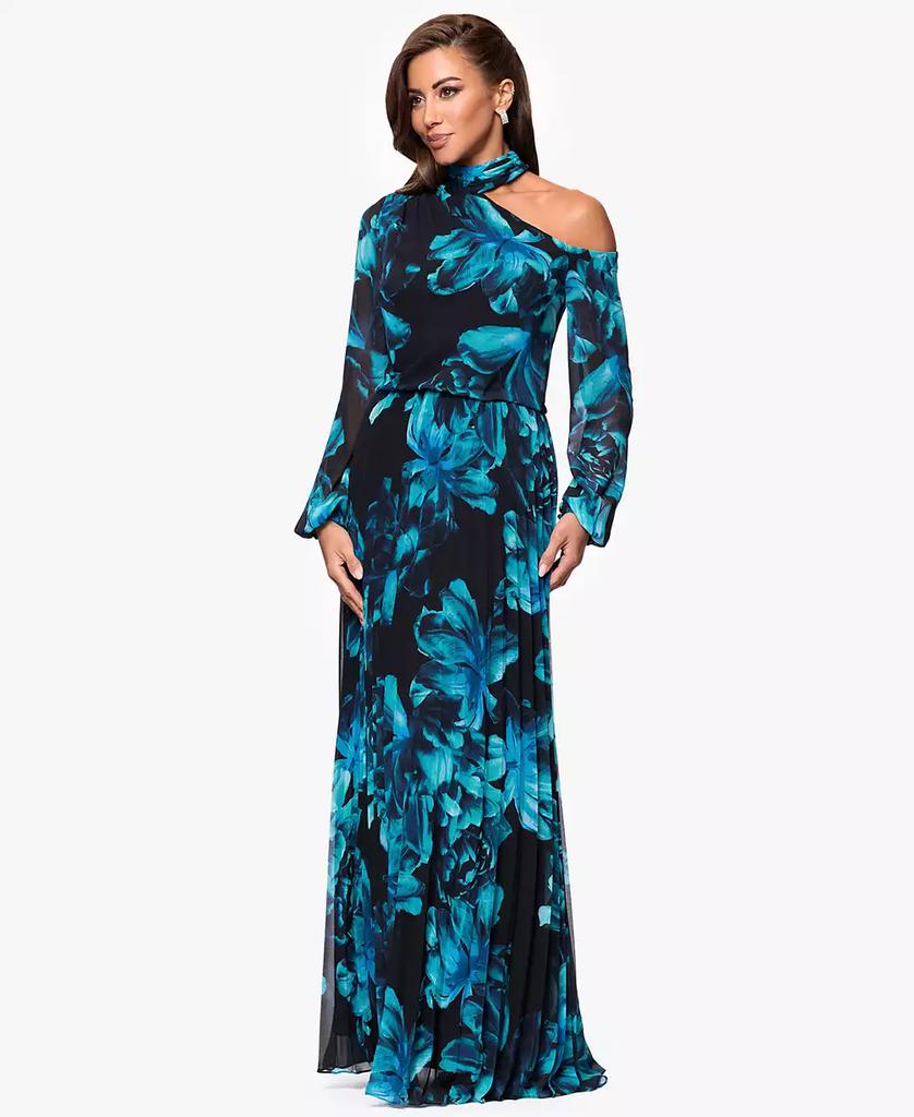 XSCAPE Women's Printed Mock-Neck Cutout Maxi Dress