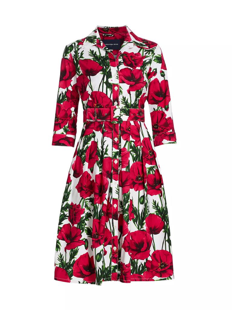 SAMANTHA SUNG Poppy Stretch Cotton Shirtdress