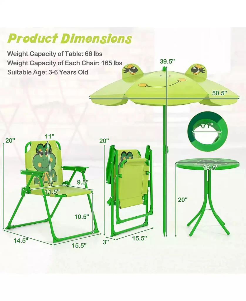 Gymax Toddler Picnic Table & Chair Set w/ 2 Folding Chairs & Height Adjustable Umbrella 4