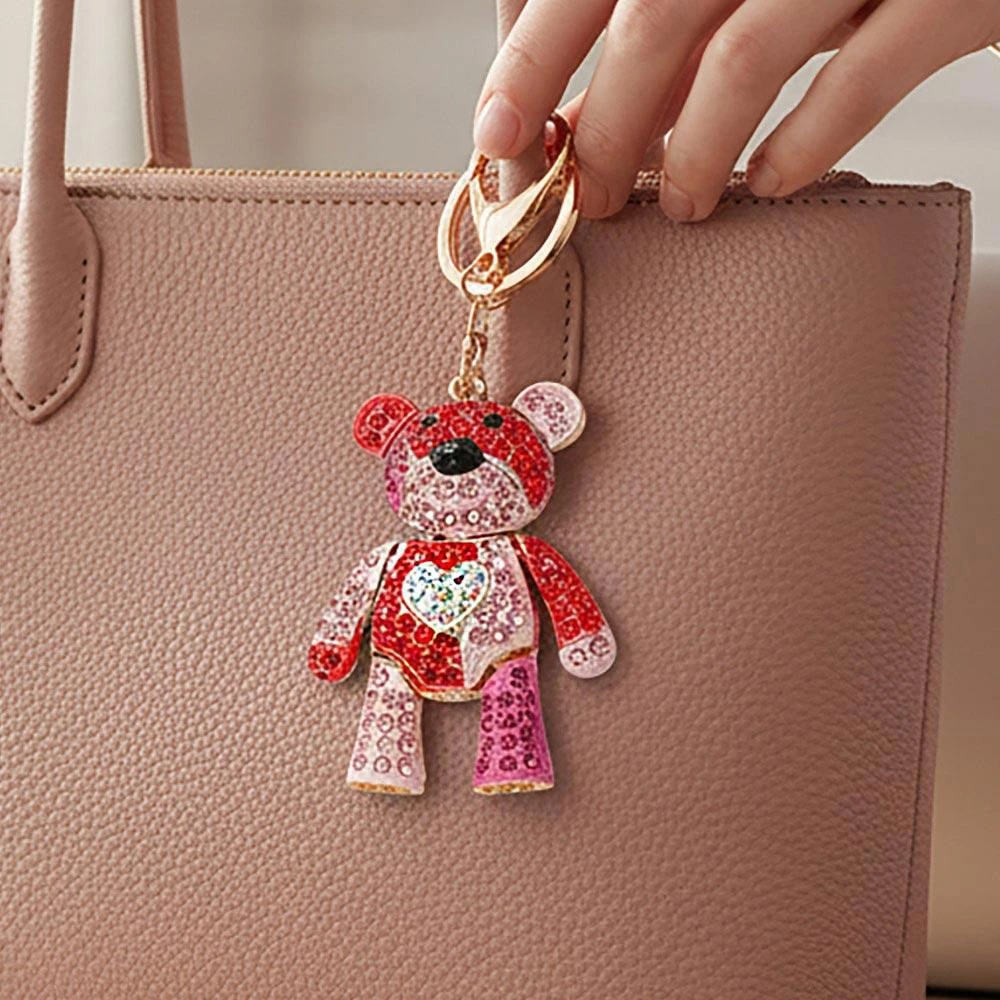 FASHNZFAB Rhinestone Embellished Teddy Bear Keychain Bag Charm
