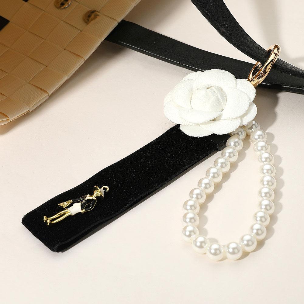 FASHNZFAB SECRET BOX_Pearl Beaded Wristlet Flower Lady Velvet Strap Bag Charm / Keychain