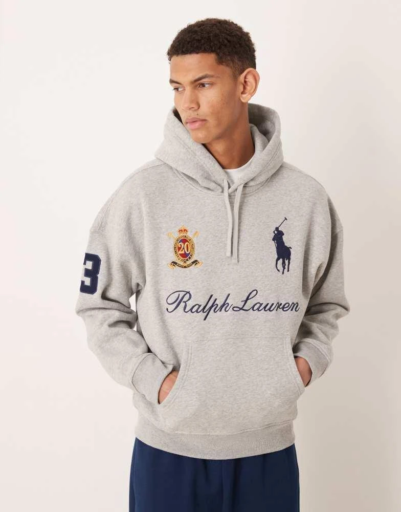 Ralph Lauren Polo Ralph Lauren large player script logo heavyweight fleece hoodie in grey marl