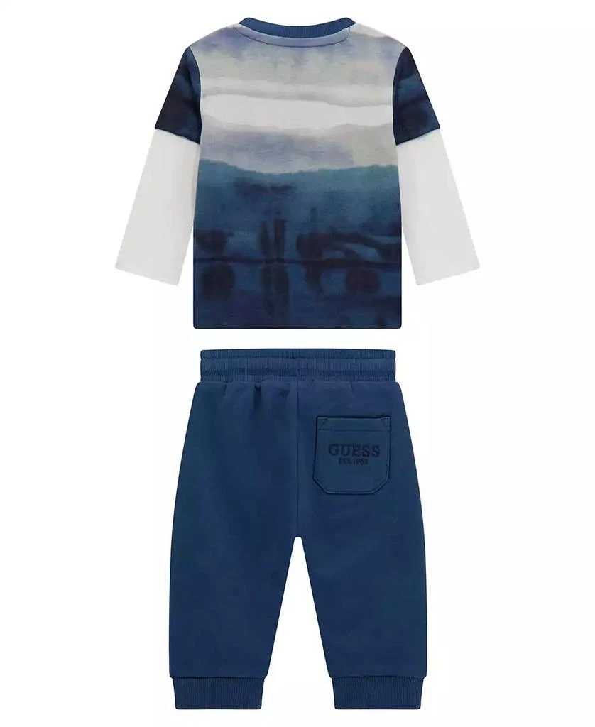 GUESS Baby Boy Long Sleeve Two-Fer Top and Active Pant, 2-Piece Set 2