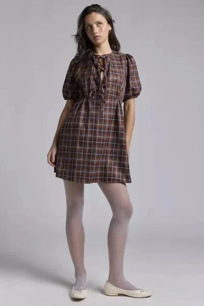 Glamorous Glamorous Brown Plaid Tie-Front Mini Dress 1