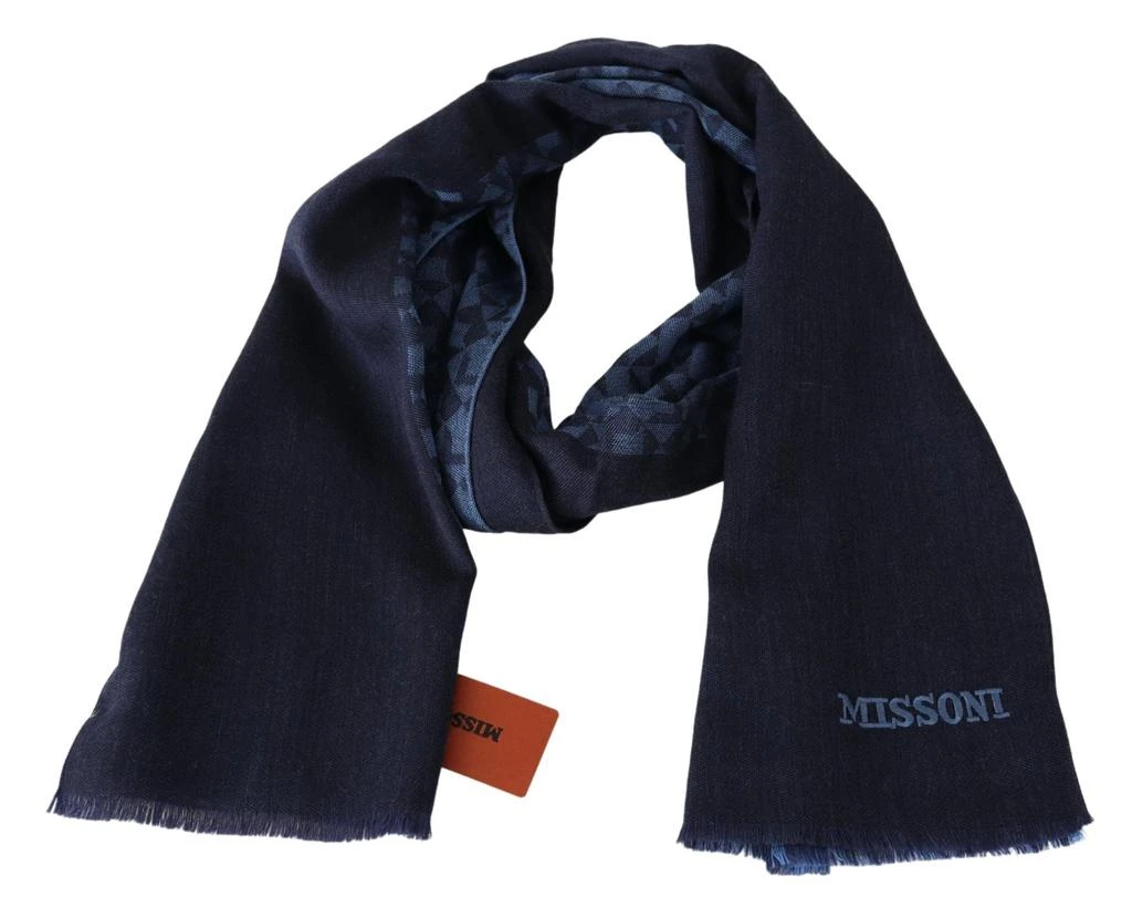 Missoni Missoni Navy Wool Knit  Neck Wrap Fringe Shawl 's Scarf 3