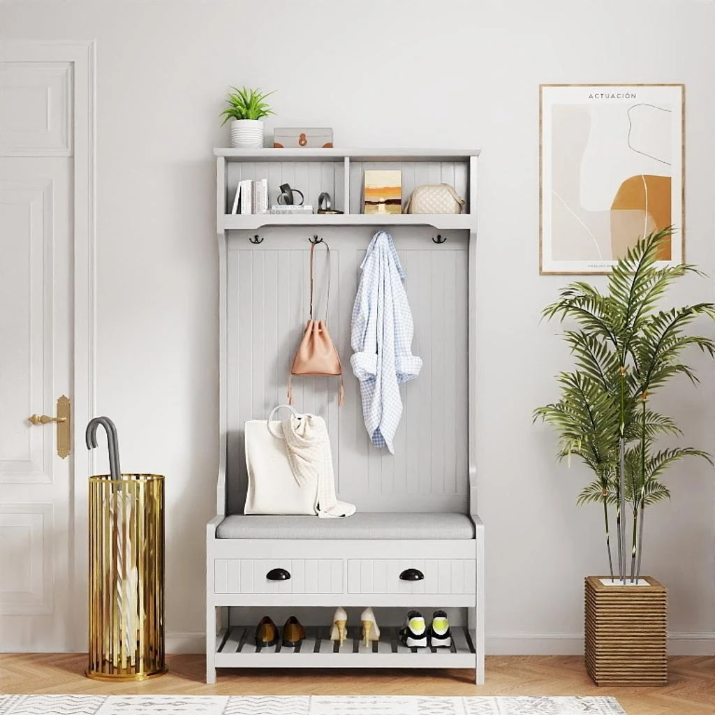 Streamdale Furniture Streamdale Hall Tree with Storage, Bench, 
Coat Rack (Grey) 2