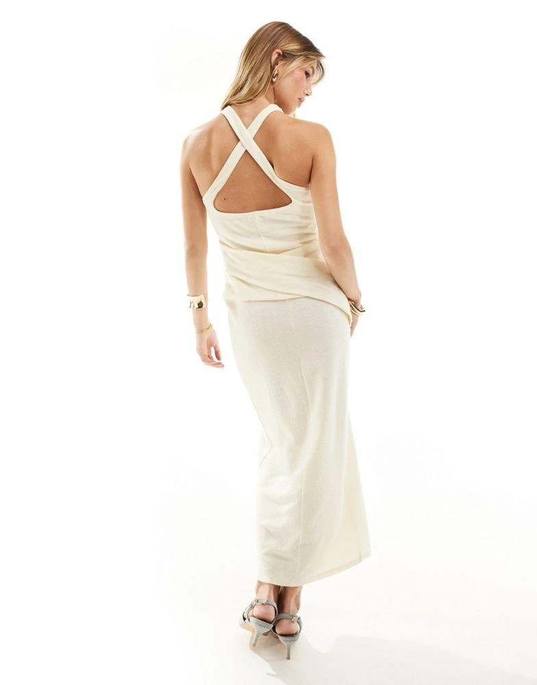 ASOS ASOS DESIGN drape front midi dress with cross back in cream 3
