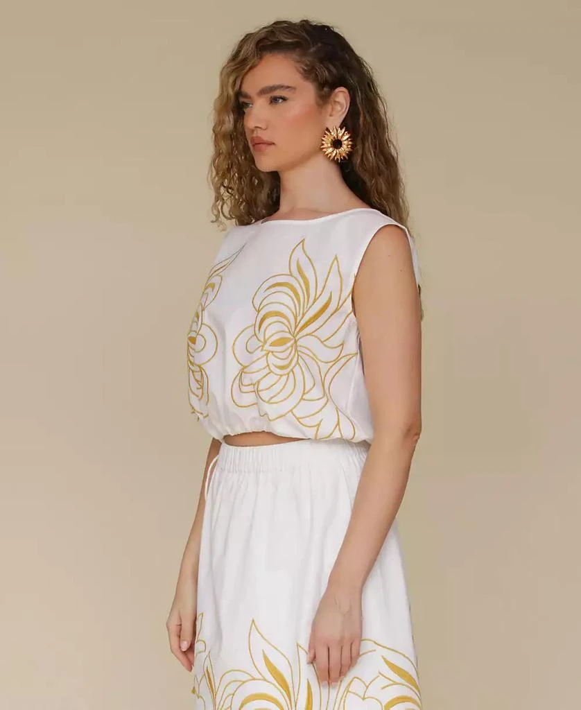 Avec Les Filles Women's Sleeveless Embroidered Drawstring-Hem Top 6