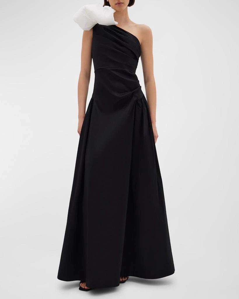 RACHEL GILBERT Banks Bow On-Shoulder Gathered-Side Gown 1