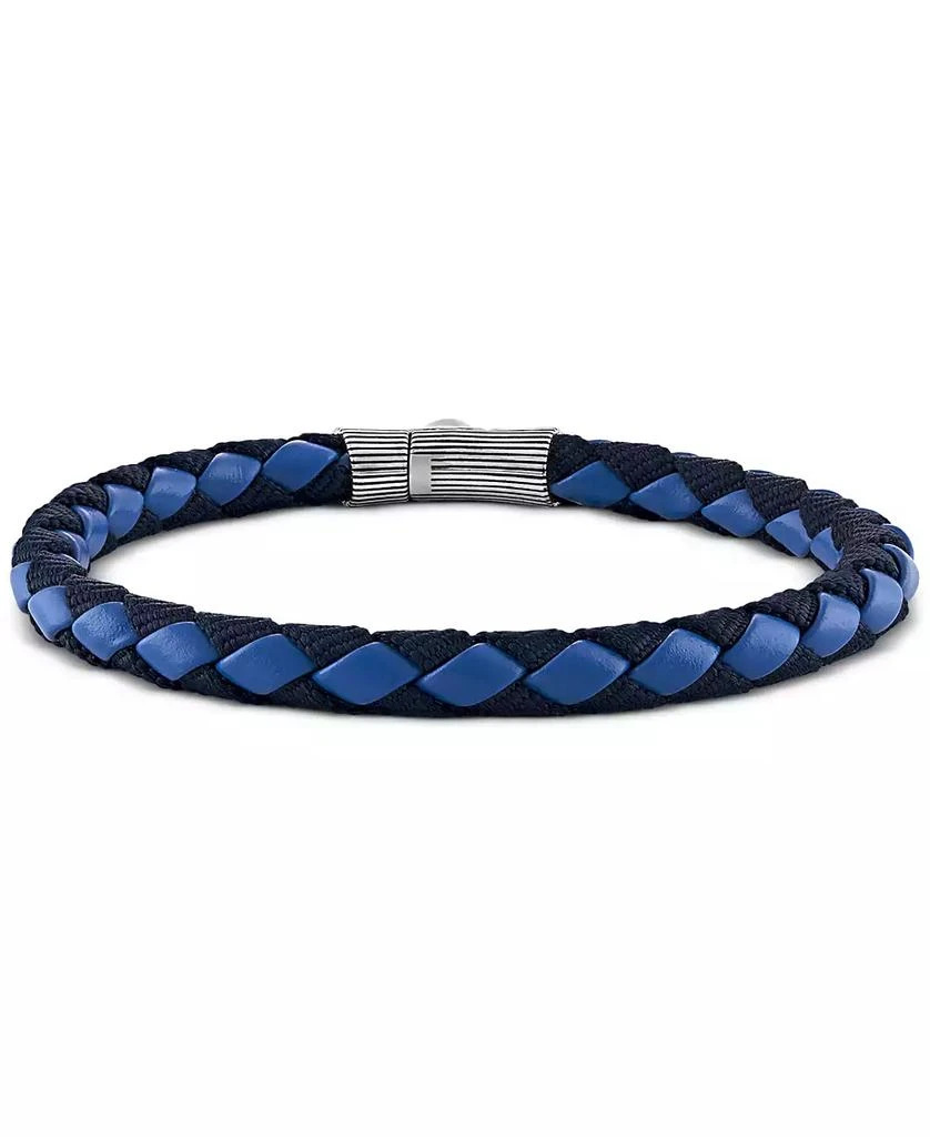 Esquire Men's Jewelry Blue Leather Woven Bracelet in Sterling Silver, Created for Macy's 2