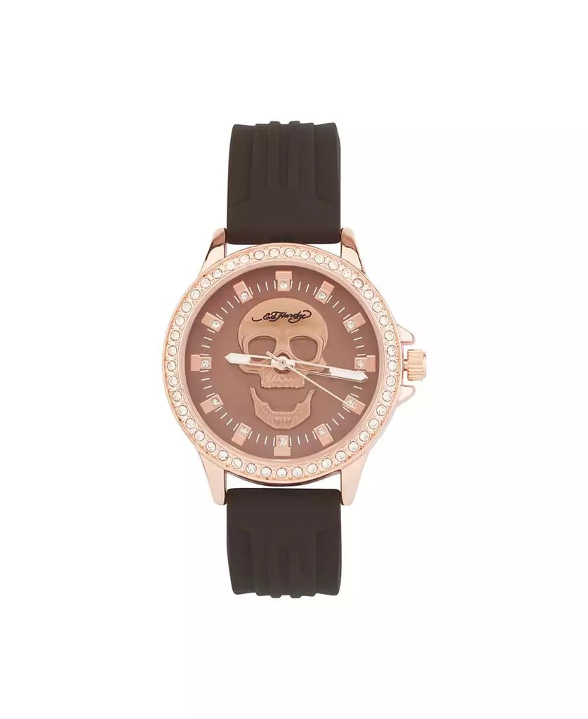 Ed Hardy Women's Quartz Matte Brown Silicone Strap Analog Watch 1