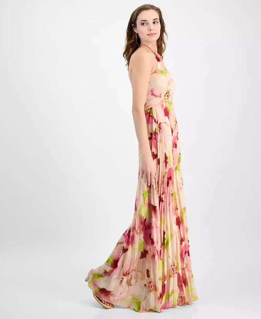 julia jordan Women's Pleated Floral Print Halter Maxi Dress 4