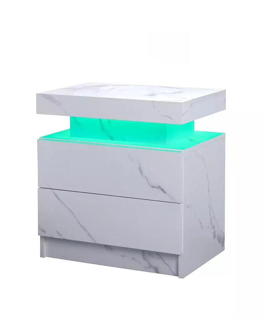 RAINSKEN LED Nightstand with 2 Drawers, Bedside Table Cabinet with Adjustable Color Lighting, Modern End Side Table 8